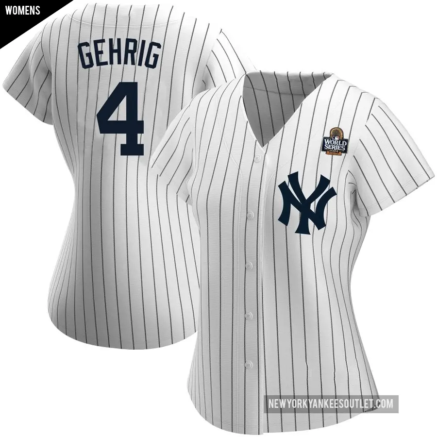 Women's New York Yankees ＃4 Lou Gehrig Authentic White Home Name 2024 World Series Jersey