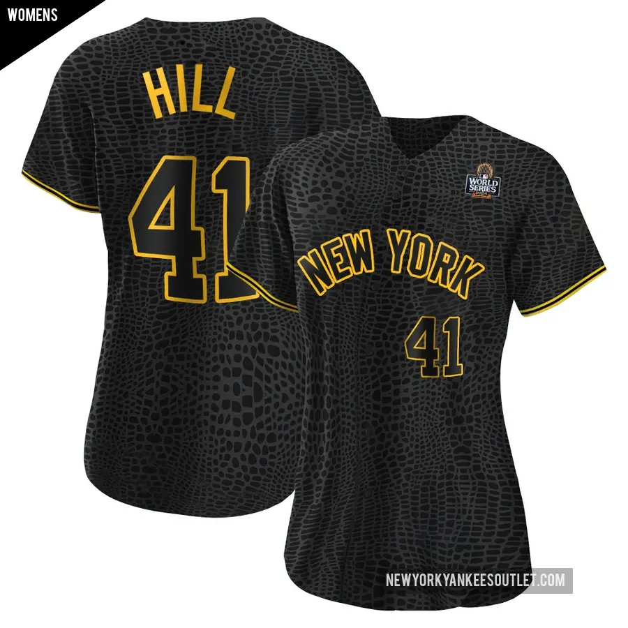 Women's New York Yankees ＃41 Tim Hill Replica Black Snake Skin City 2024 World Series Jersey