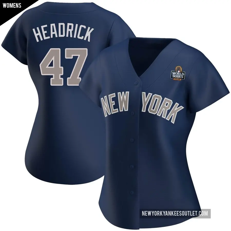 Women's New York Yankees ＃47 Brent Headrick Authentic Navy Alternate 2024 World Series Jersey