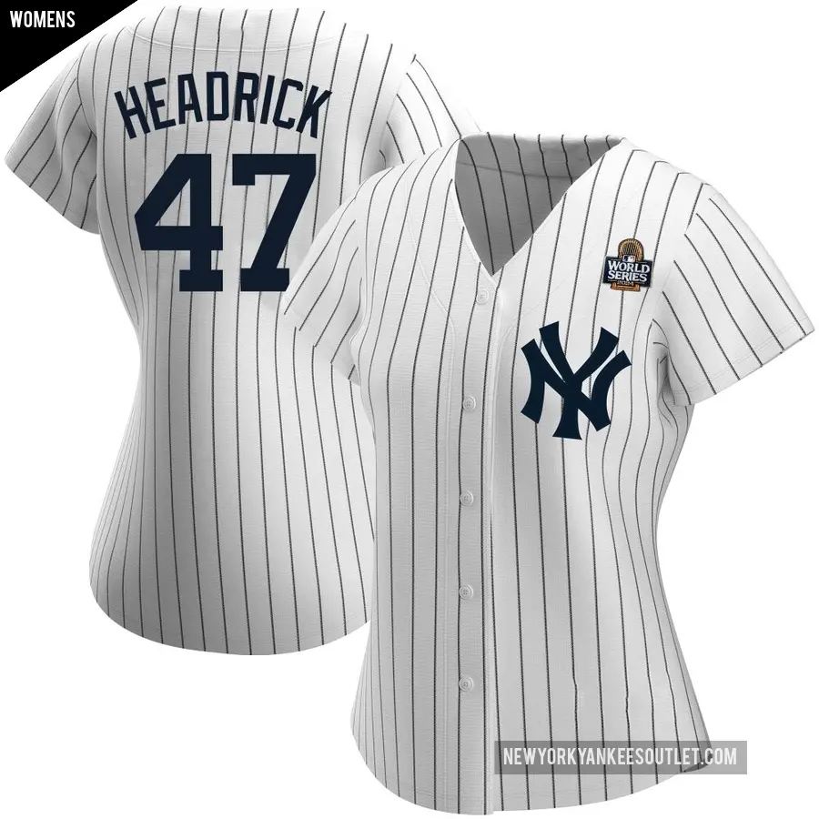 Women's New York Yankees ＃47 Brent Headrick Authentic White Home Name 2024 World Series Jersey