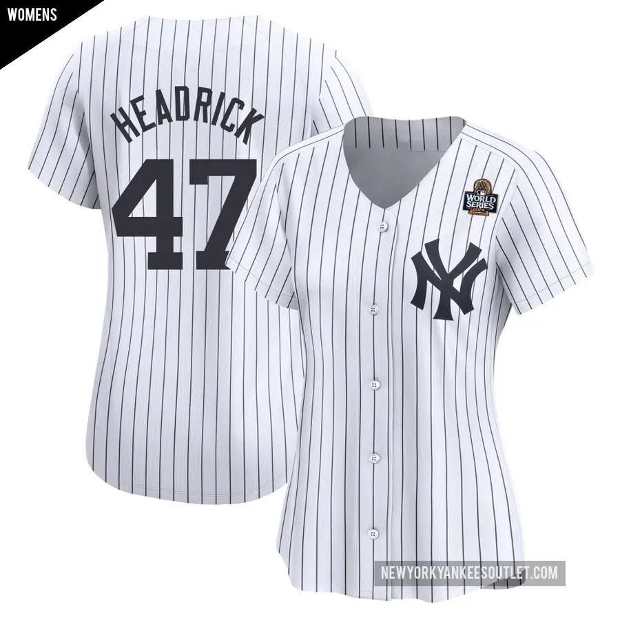 Women's New York Yankees ＃47 Brent Headrick Limited White Yankee Home 2024 World Series Jersey