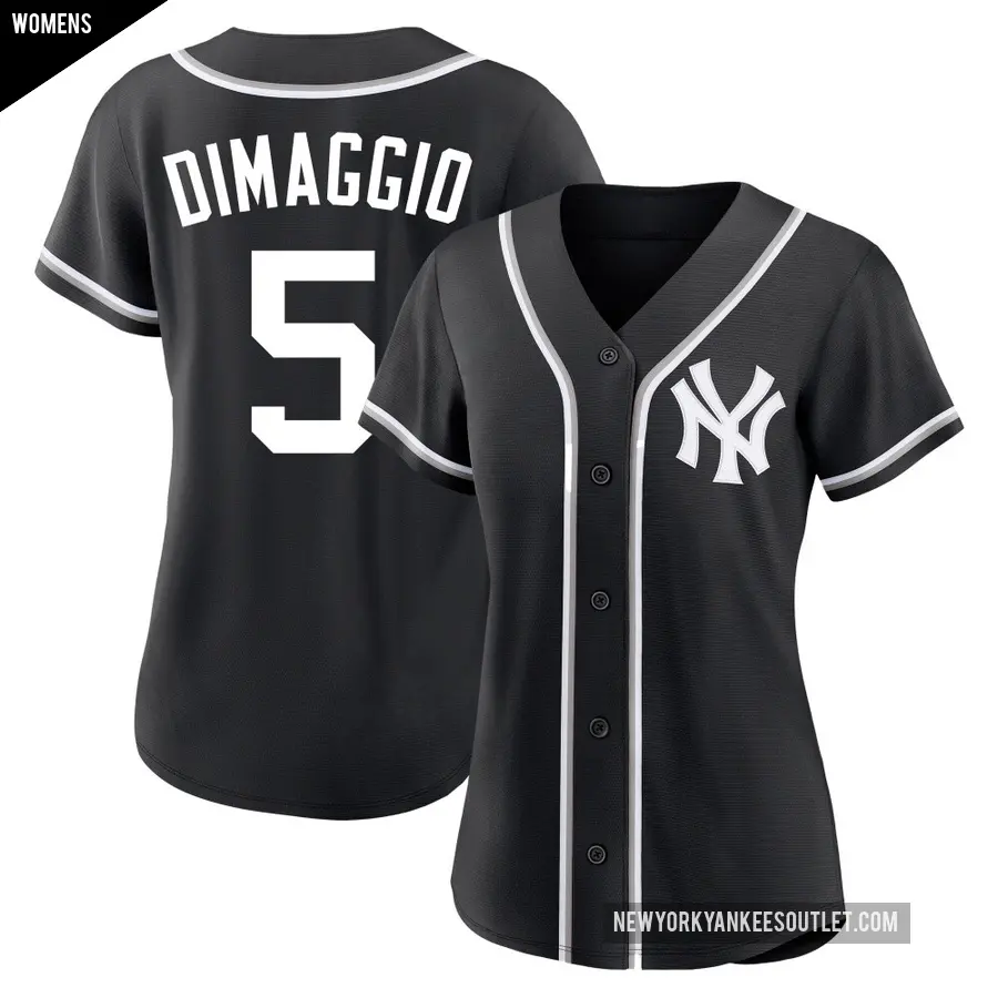 Women's New York Yankees ＃5 Joe DiMaggio Replica Black Fashion Out Jersey