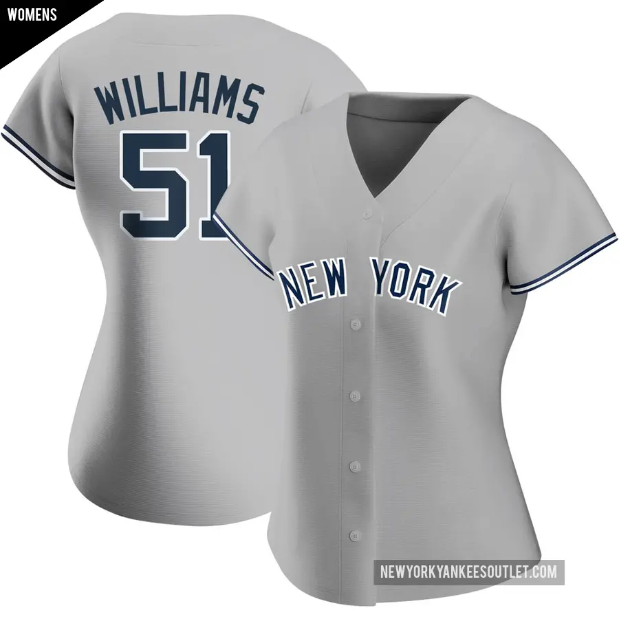 Women's New York Yankees ＃51 Bernie Williams Authentic Gray Road Name Jersey