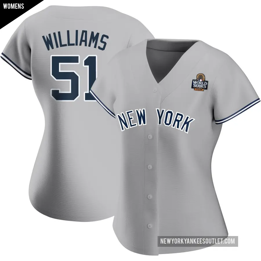 Women's New York Yankees ＃51 Bernie Williams Replica Gray Road Name 2024 World Series Jersey