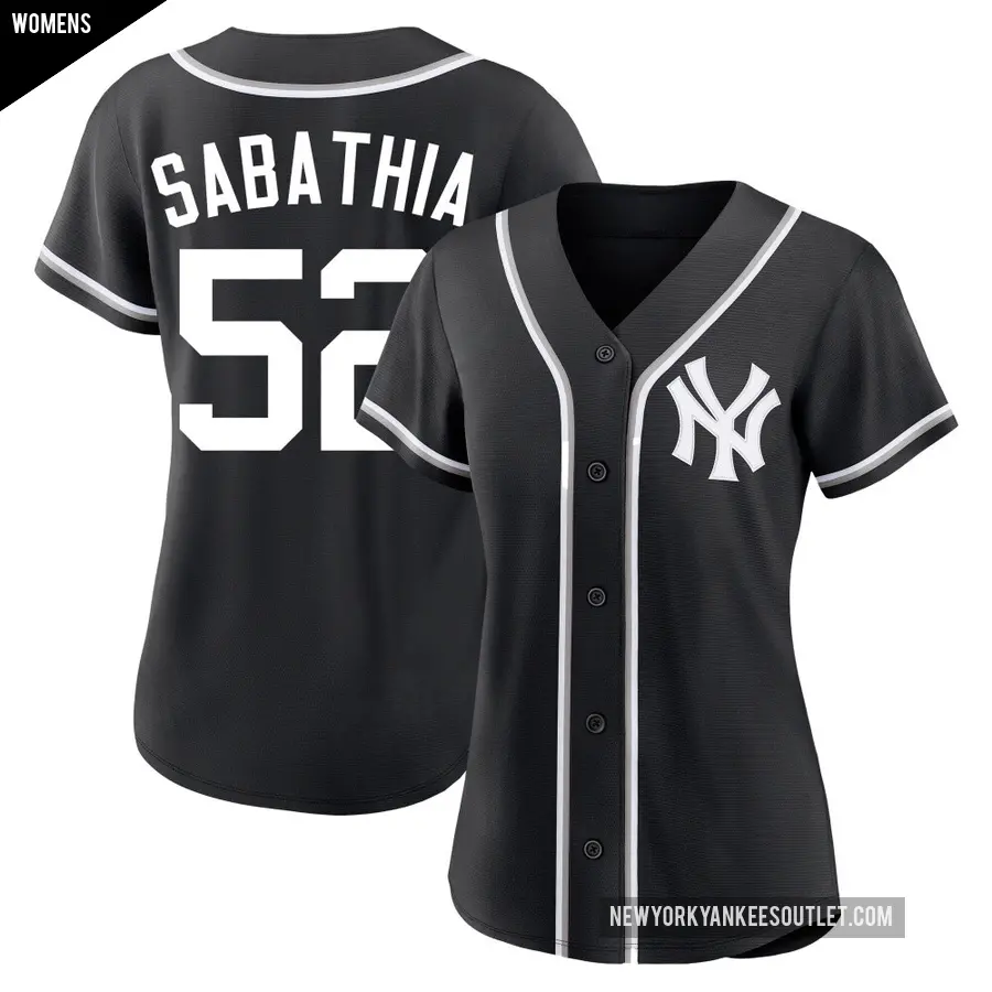 Women's New York Yankees ＃52 CC Sabathia Replica Black Fashion Out Jersey