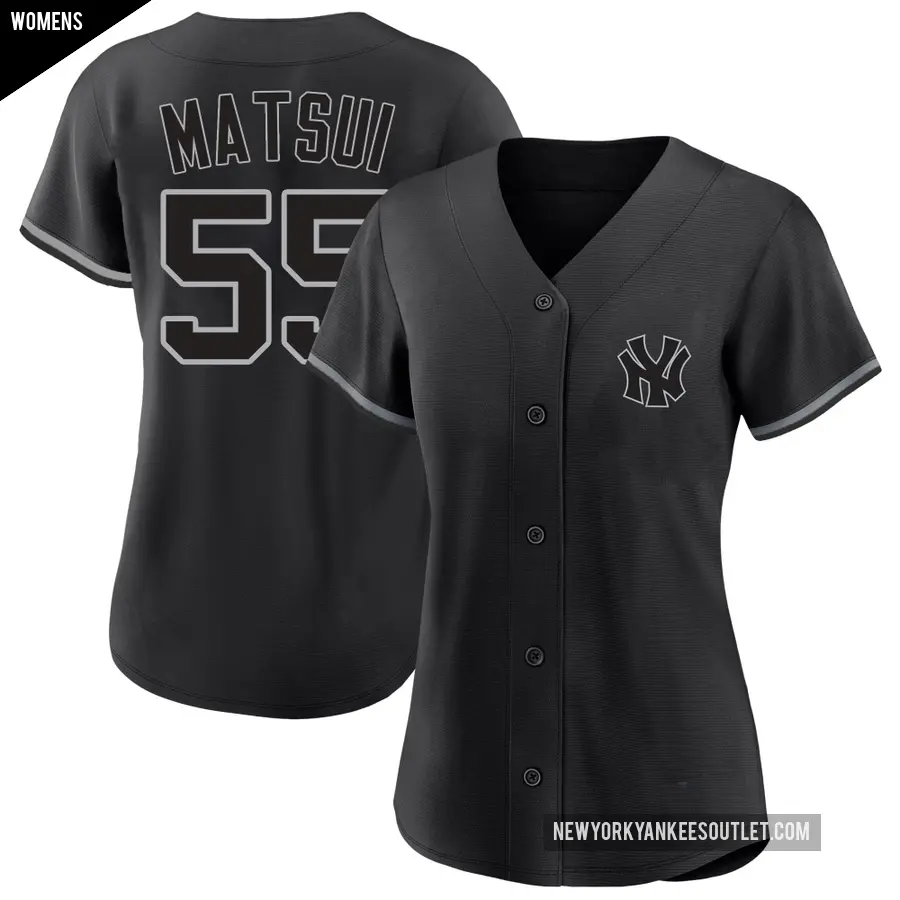 Women's New York Yankees ＃55 Hideki Matsui Replica Black Fashion Jersey