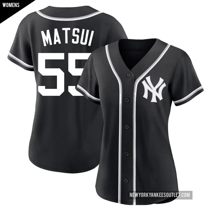 Women's New York Yankees ＃55 Hideki Matsui Replica Black Fashion Out Jersey