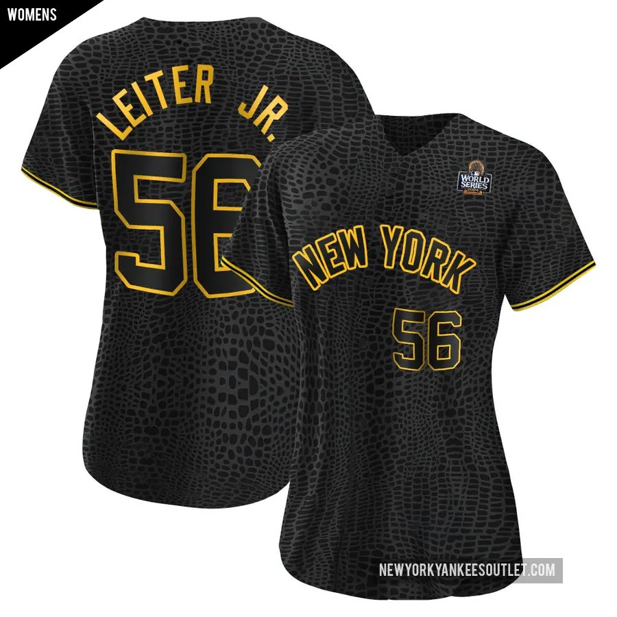 Women's New York Yankees ＃56 Mark Leiter Jr. Authentic Black Snake Skin City 2024 World Series Jersey