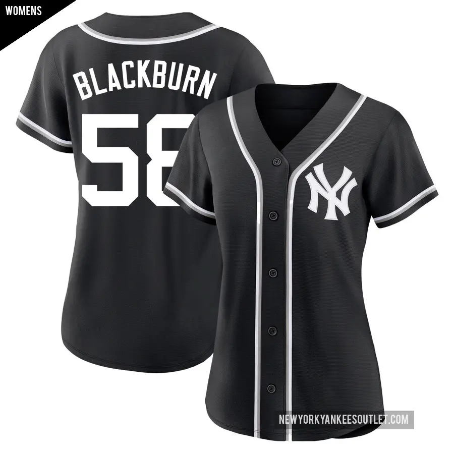 Women's New York Yankees ＃58 Paul Blackburn Replica Black Fashion Out Jersey