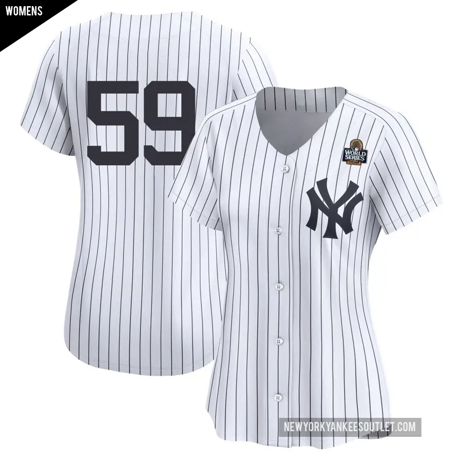 Women's New York Yankees ＃59 Carlos Carrasco Limited White Yankee Home 2nd 2024 World Series Jersey