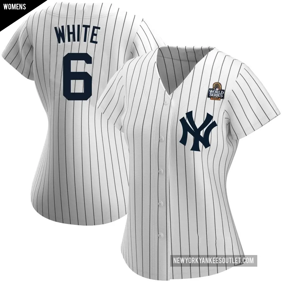 Women's New York Yankees ＃6 Roy White Authentic White Home Name 2024 World Series Jersey