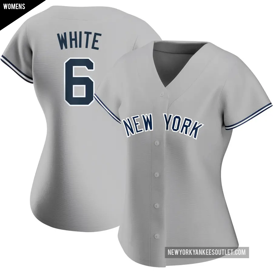 Women's New York Yankees ＃6 Roy White Replica White Gray Road Name Jersey