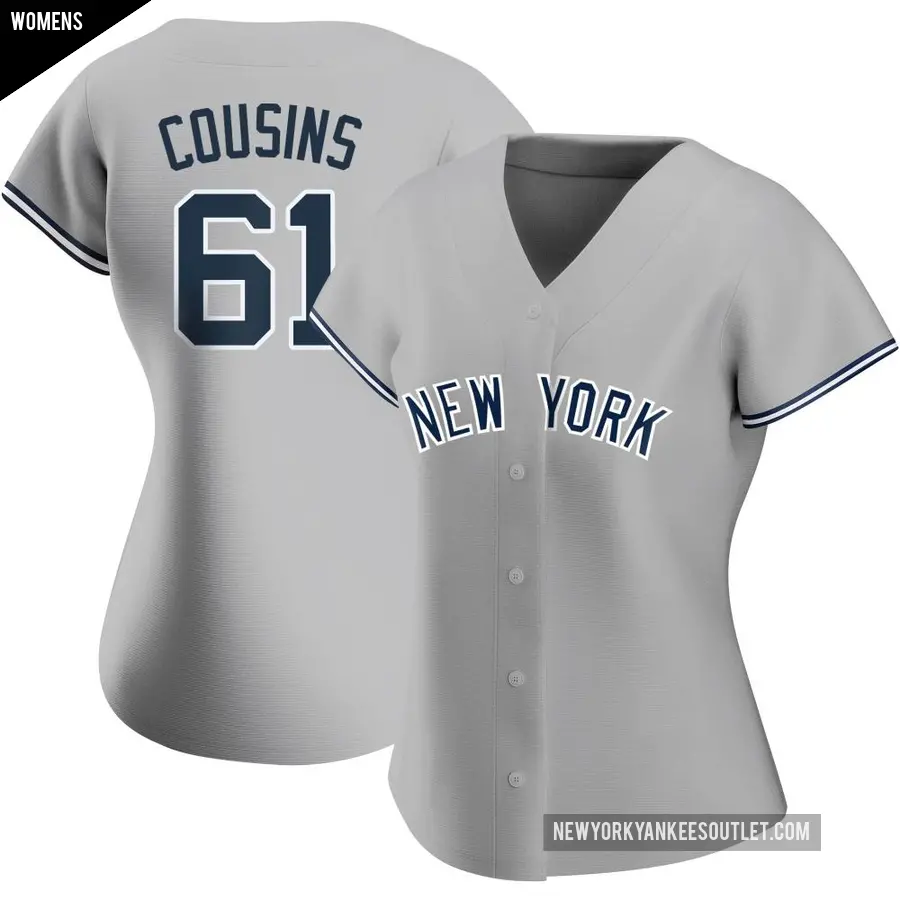 Women's New York Yankees ＃61 Jake Cousins Replica Gray Road Name Jersey