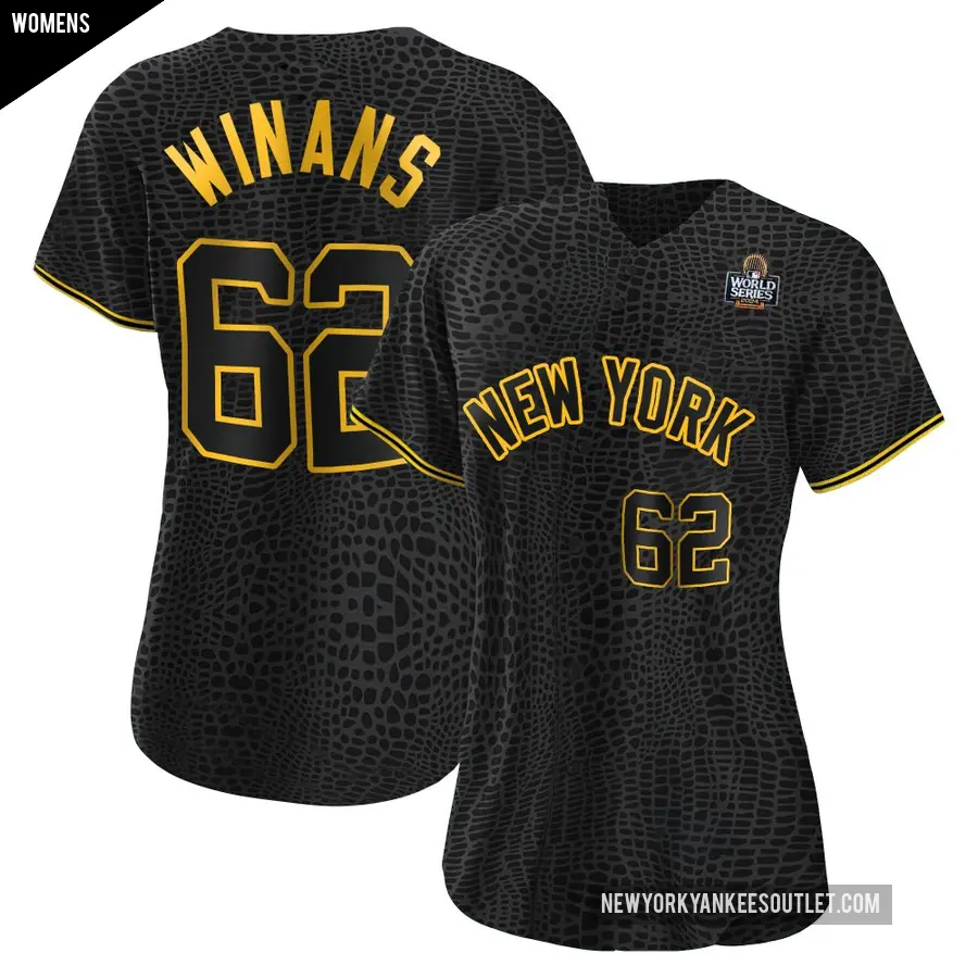Women's New York Yankees ＃62 Allan Winans Authentic Black Snake Skin City 2024 World Series Jersey