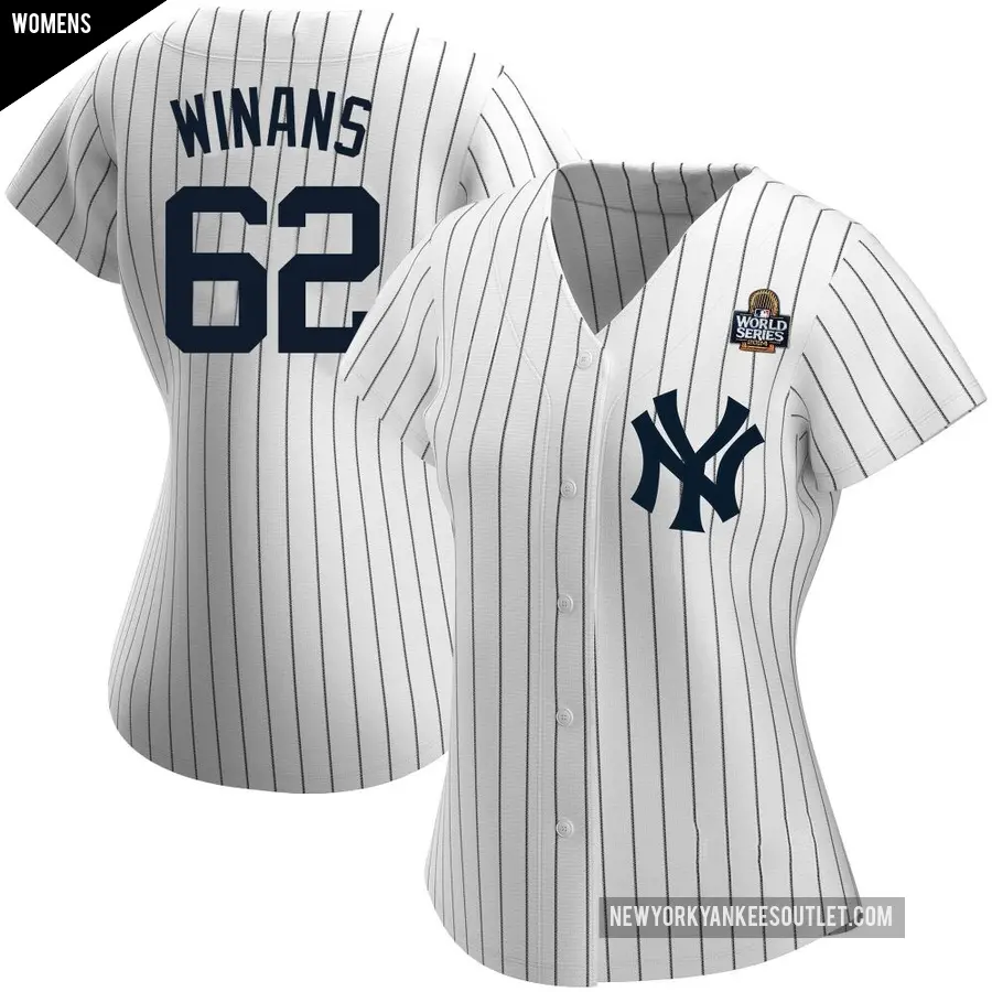 Women's New York Yankees ＃62 Allan Winans Replica White Home Name 2024 World Series Jersey