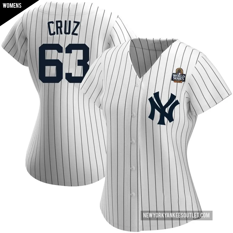 Women's New York Yankees ＃63 Fernando Cruz Authentic White Home Name 2024 World Series Jersey