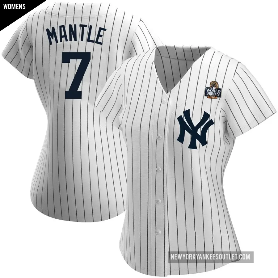 Women's New York Yankees ＃7 Mickey Mantle Authentic White Home Name 2024 World Series Jersey