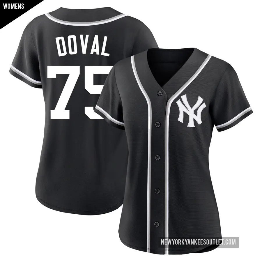 Women's New York Yankees ＃75 Camilo Doval Replica Black Fashion Out Jersey