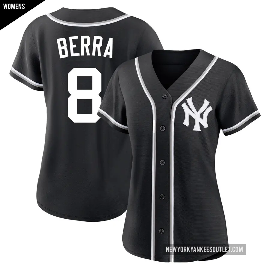 Women's New York Yankees ＃8 Yogi Berra Replica Black Fashion Out Jersey
