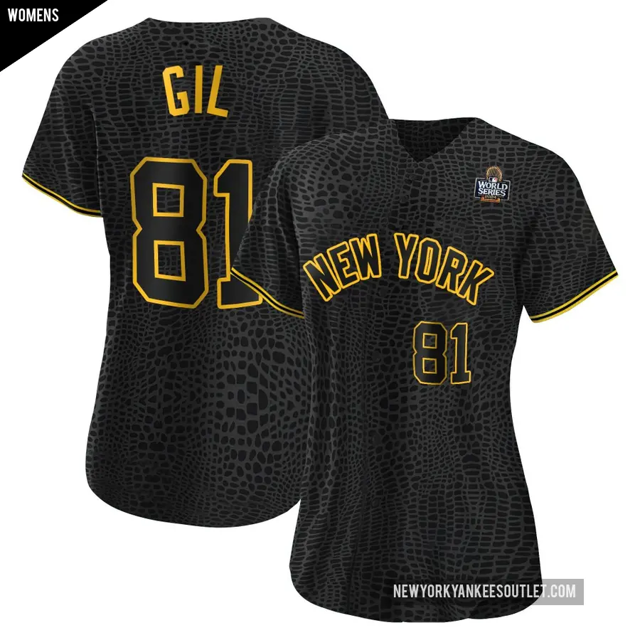 Women's New York Yankees ＃81 Luis Gil Authentic Black Snake Skin City 2024 World Series Jersey