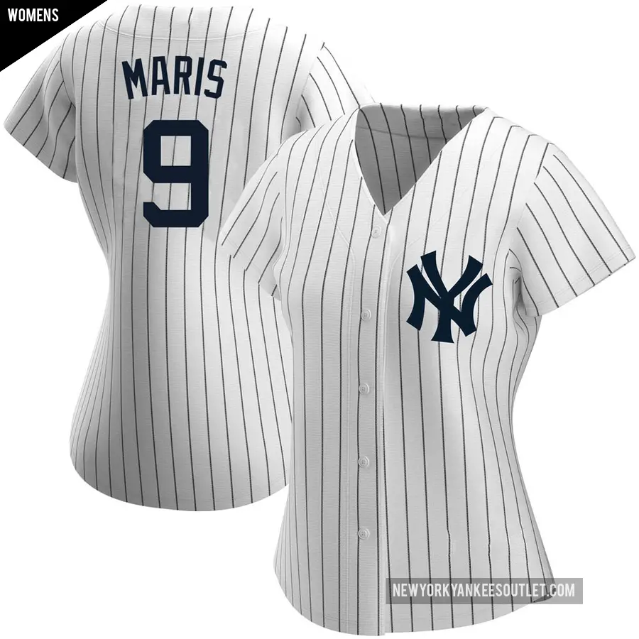 Women's New York Yankees ＃9 Roger Maris Authentic White Home Name Jersey