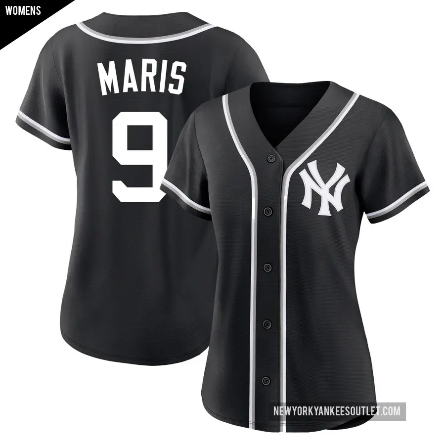Women's New York Yankees ＃9 Roger Maris Replica Black Fashion Out Jersey