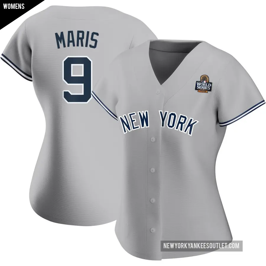 Women's New York Yankees ＃9 Roger Maris Replica Gray Road Name 2024 World Series Jersey