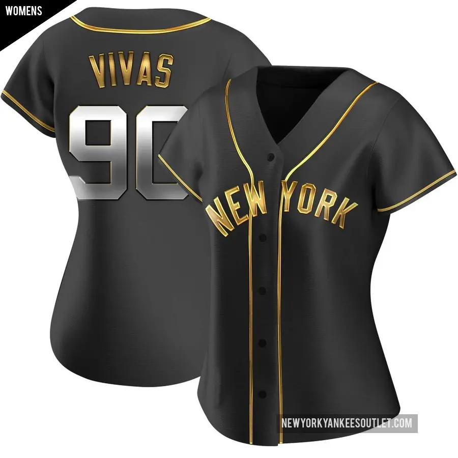 Women's New York Yankees ＃90 Jorbit Vivas Replica Gold Black en Alternate Jersey