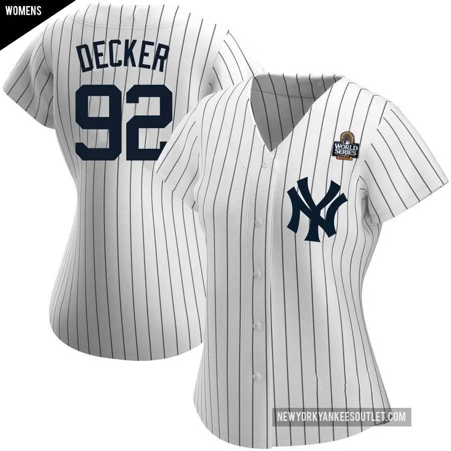 Women's New York Yankees ＃92 Brandon Decker Authentic White Home Name 2024 World Series Jersey