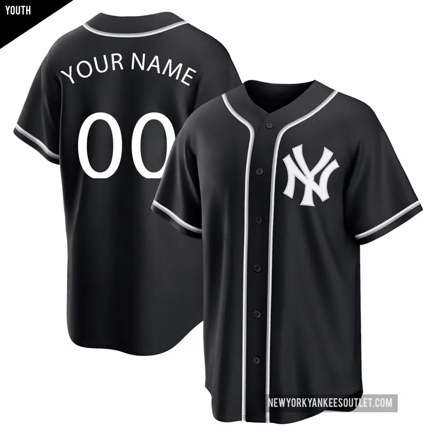 Youth New York Yankees ＃00 Custom Replica Black Fashion Out Jersey