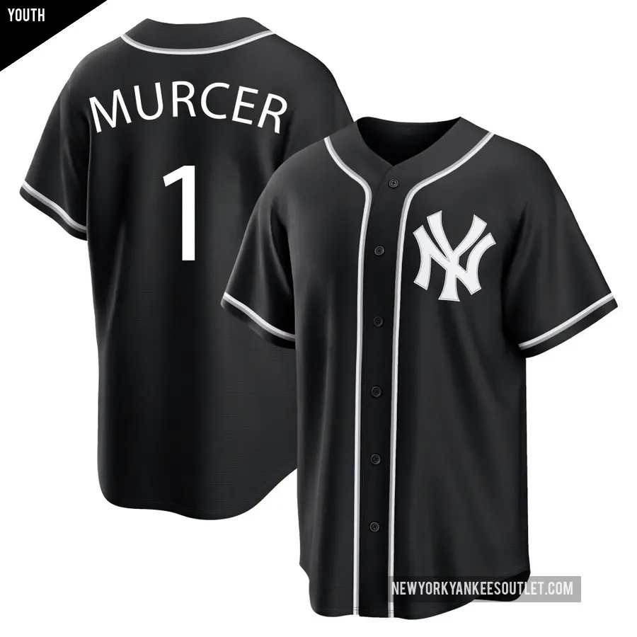 Youth New York Yankees ＃1 Bobby Murcer Replica Black Fashion Out Jersey