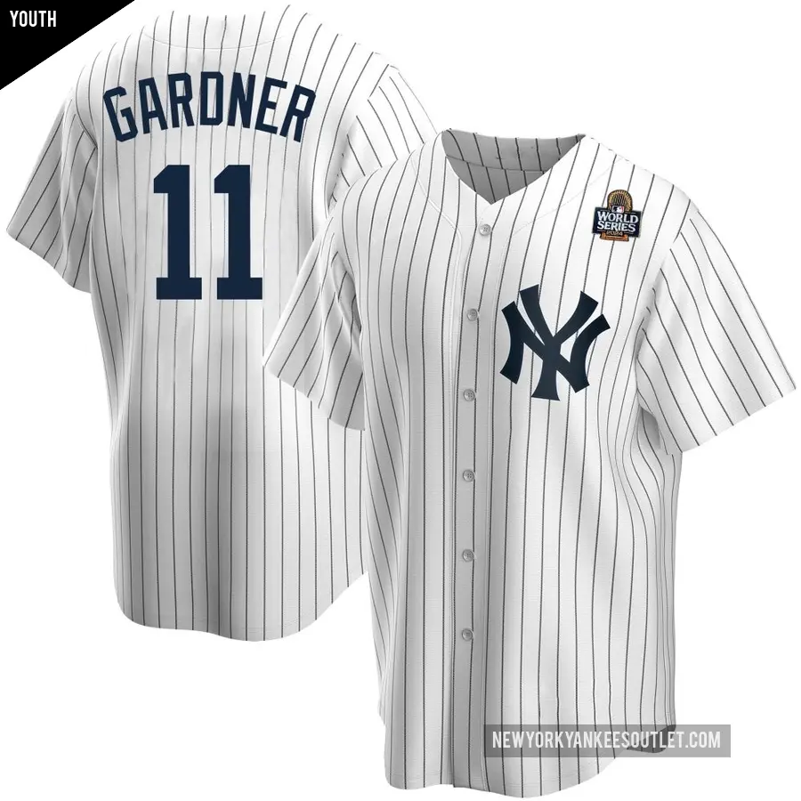 Youth New York Yankees ＃11 Brett Gardner Replica White Home 2024 World Series Jersey