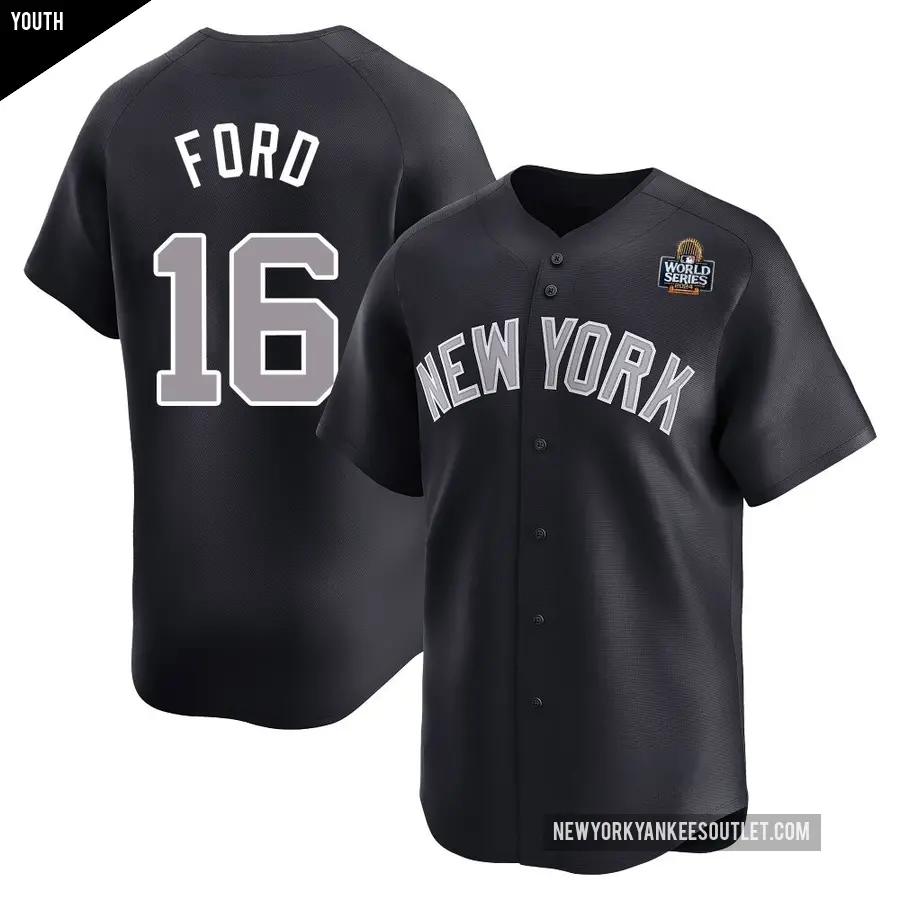 Youth New York Yankees ＃16 Whitey Ford Limited White Navy Alternate 2024 World Series Jersey