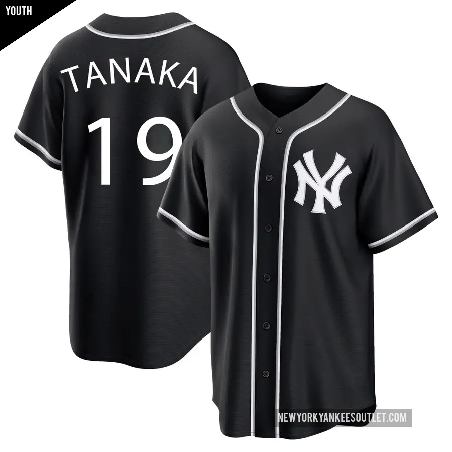 Youth New York Yankees ＃19 Masahiro Tanaka Replica Black Fashion Out Jersey