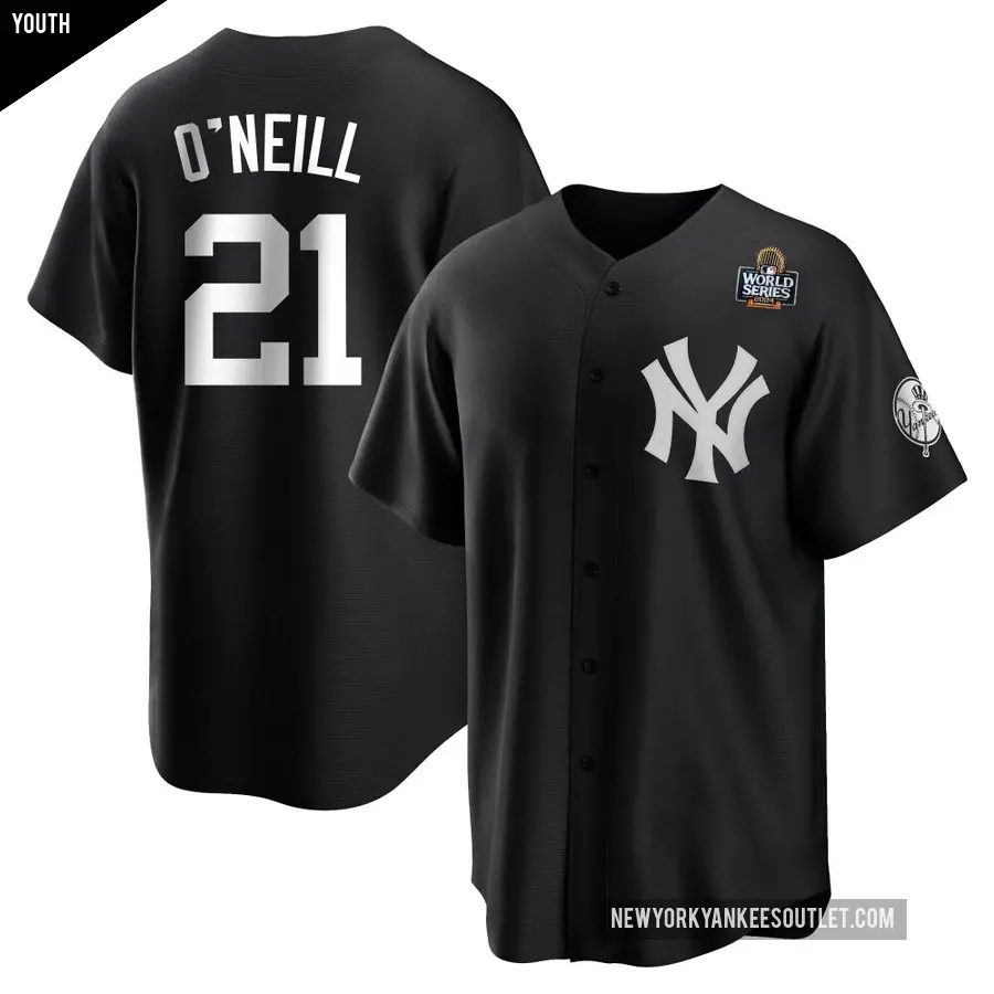 Youth New York Yankees ＃21 Paul O'Neill Replica Black/White 2024 World Series Jersey