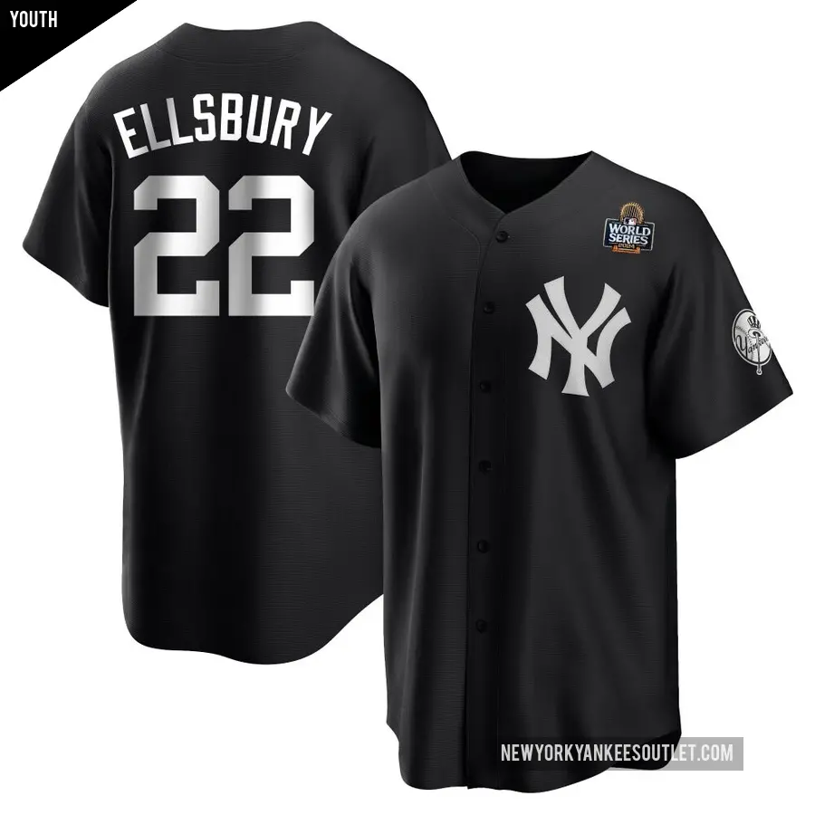 Youth New York Yankees ＃22 Jacoby Ellsbury Replica Black/White 2024 World Series Jersey