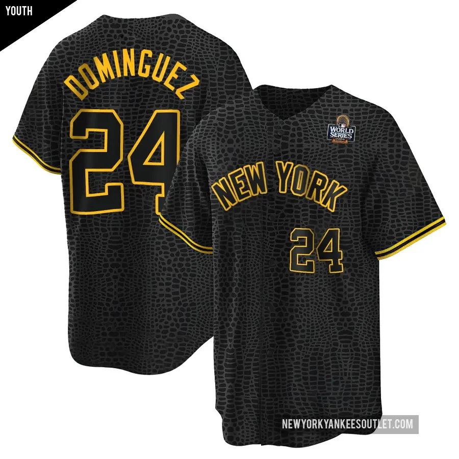 Youth New York Yankees ＃24 Jasson Dominguez Replica Black Snake Skin City 2024 World Series Jersey