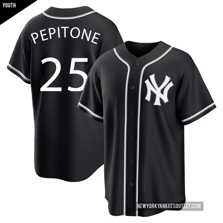 Youth New York Yankees ＃25 Joe Pepitone Replica Black Fashion Out Jersey