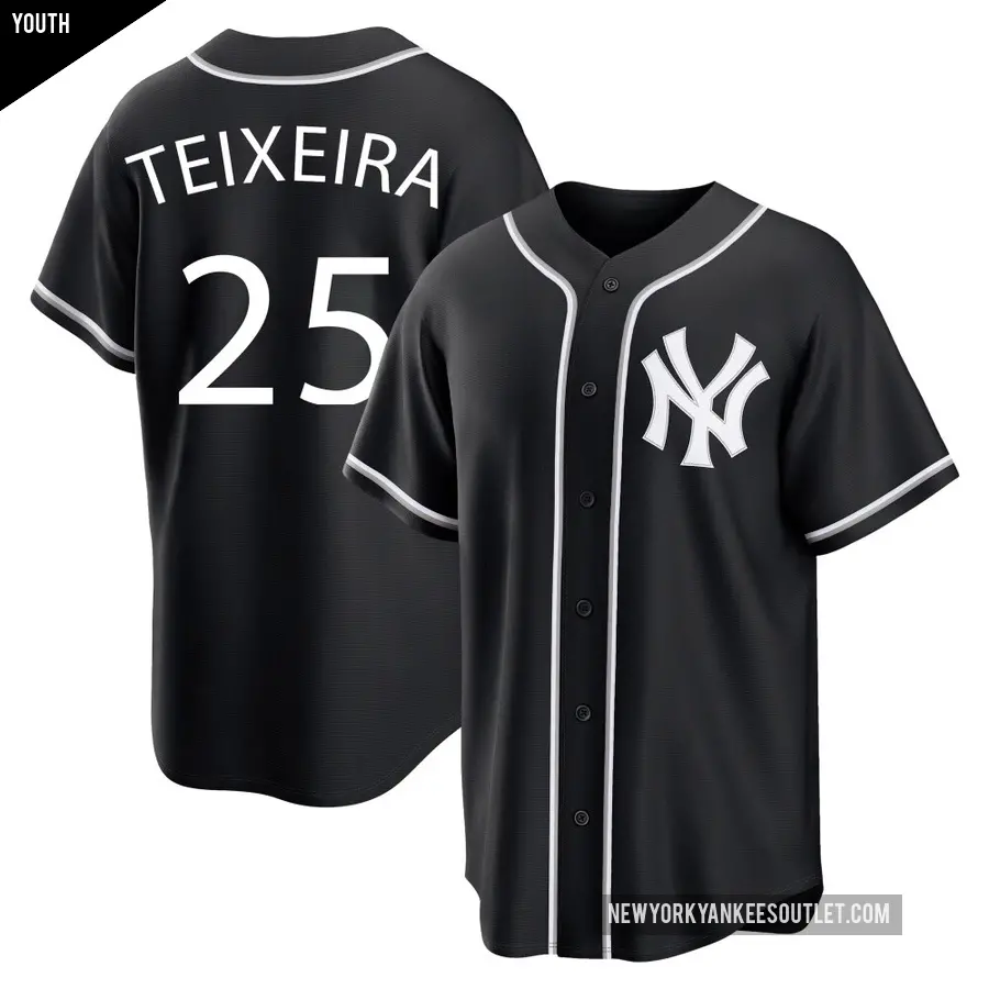 Youth New York Yankees ＃25 Mark Teixeira Replica Black Fashion Out Jersey
