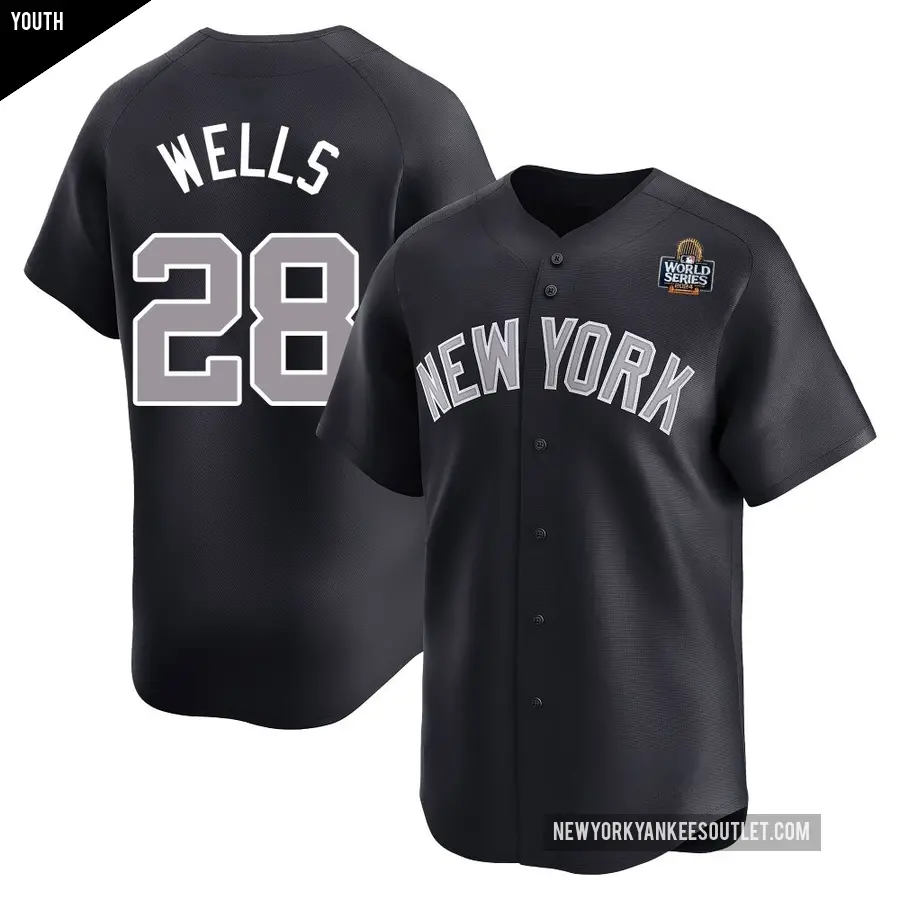 Youth New York Yankees ＃28 Austin Wells Limited Navy Alternate 2024 World Series Jersey