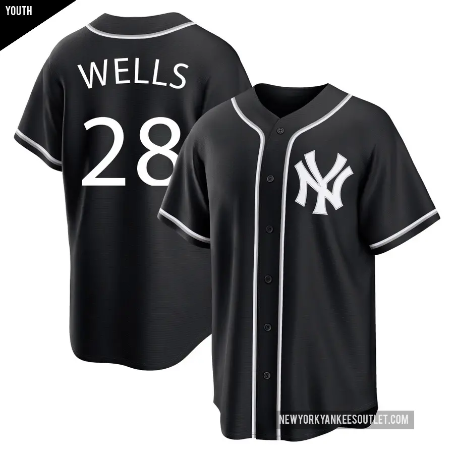Youth New York Yankees ＃28 Austin Wells Replica Black Fashion Out Jersey