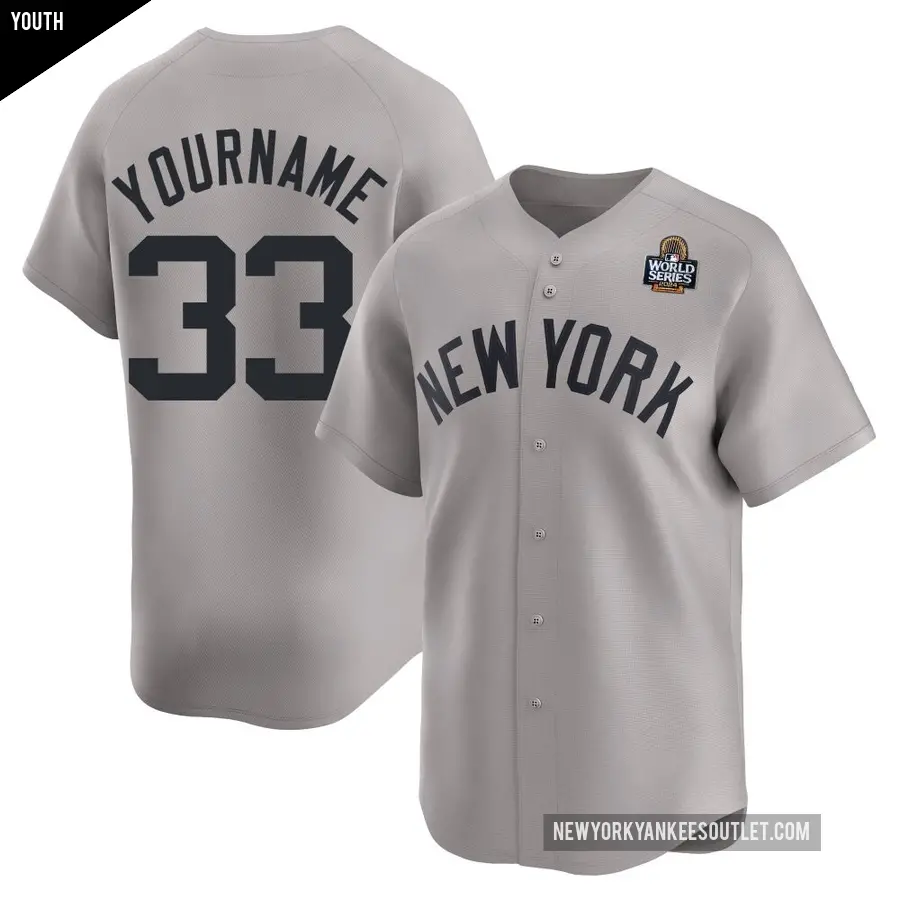 Youth New York Yankees ＃33 David Wells Limited Gray Away 2024 World Series Jersey