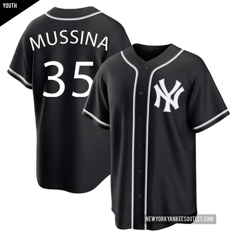 Youth New York Yankees ＃35 Mike Mussina Replica Black Fashion Out Jersey
