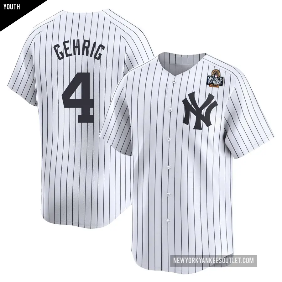 Youth New York Yankees ＃4 Lou Gehrig Limited White Yankee Home 2024 World Series Jersey