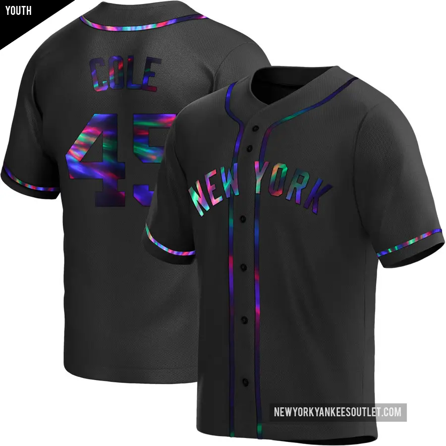 Youth New York Yankees ＃45 Gerrit Cole Replica Black Holographic Alternate Jersey