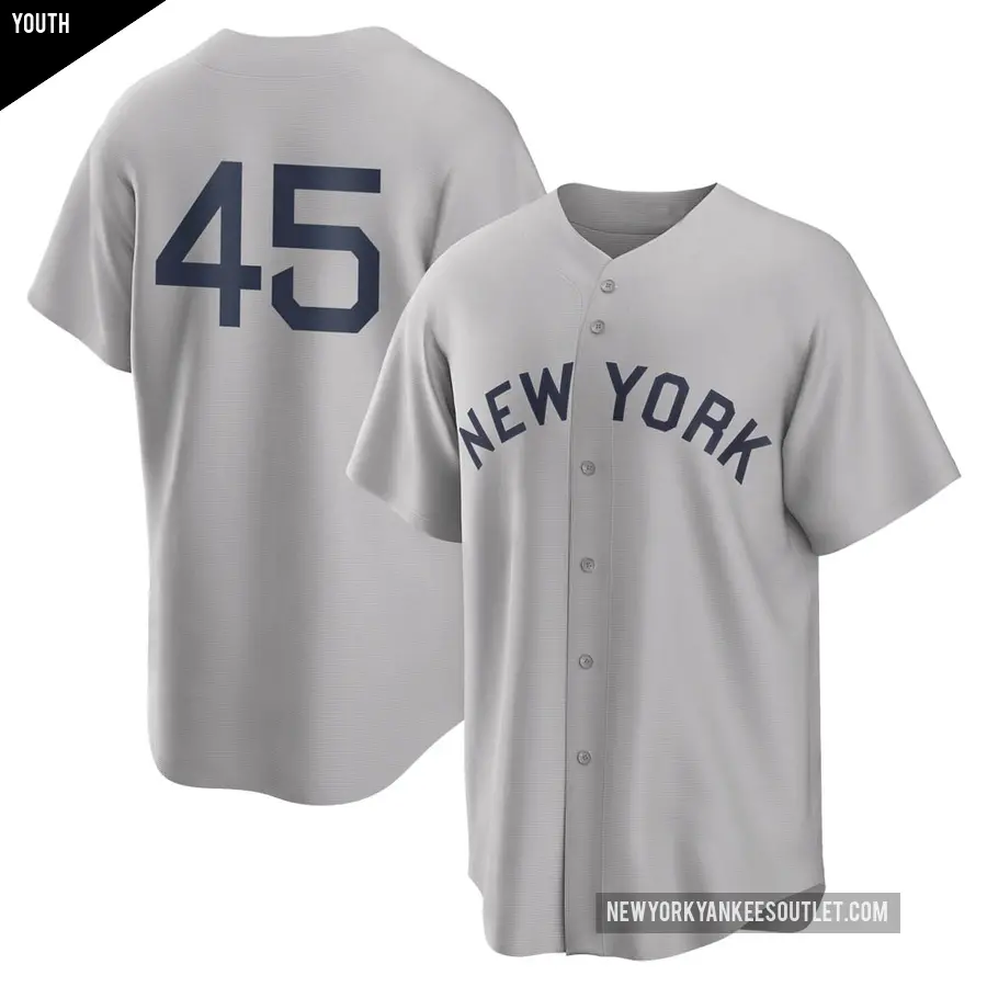 Youth New York Yankees ＃45 Gerrit Cole Replica Gray 2021 Field of Dreams Jersey