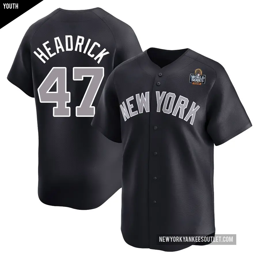 Youth New York Yankees ＃47 Brent Headrick Limited Navy Alternate 2024 World Series Jersey