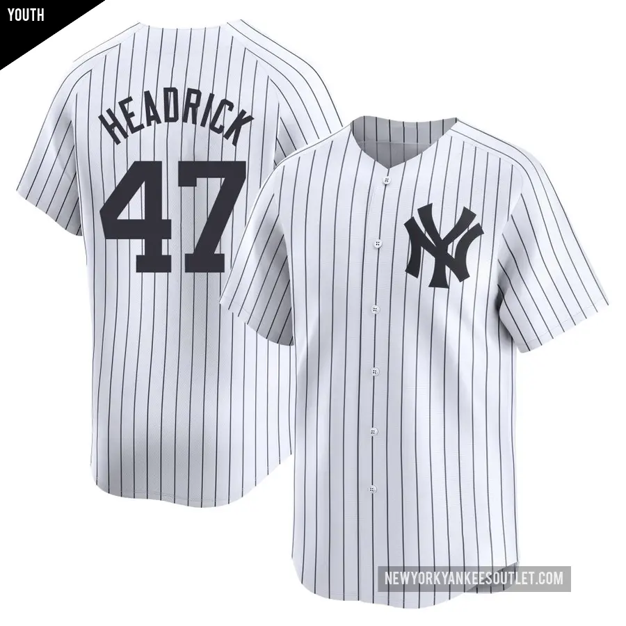 Youth New York Yankees ＃47 Brent Headrick Limited White Yankee Home Jersey