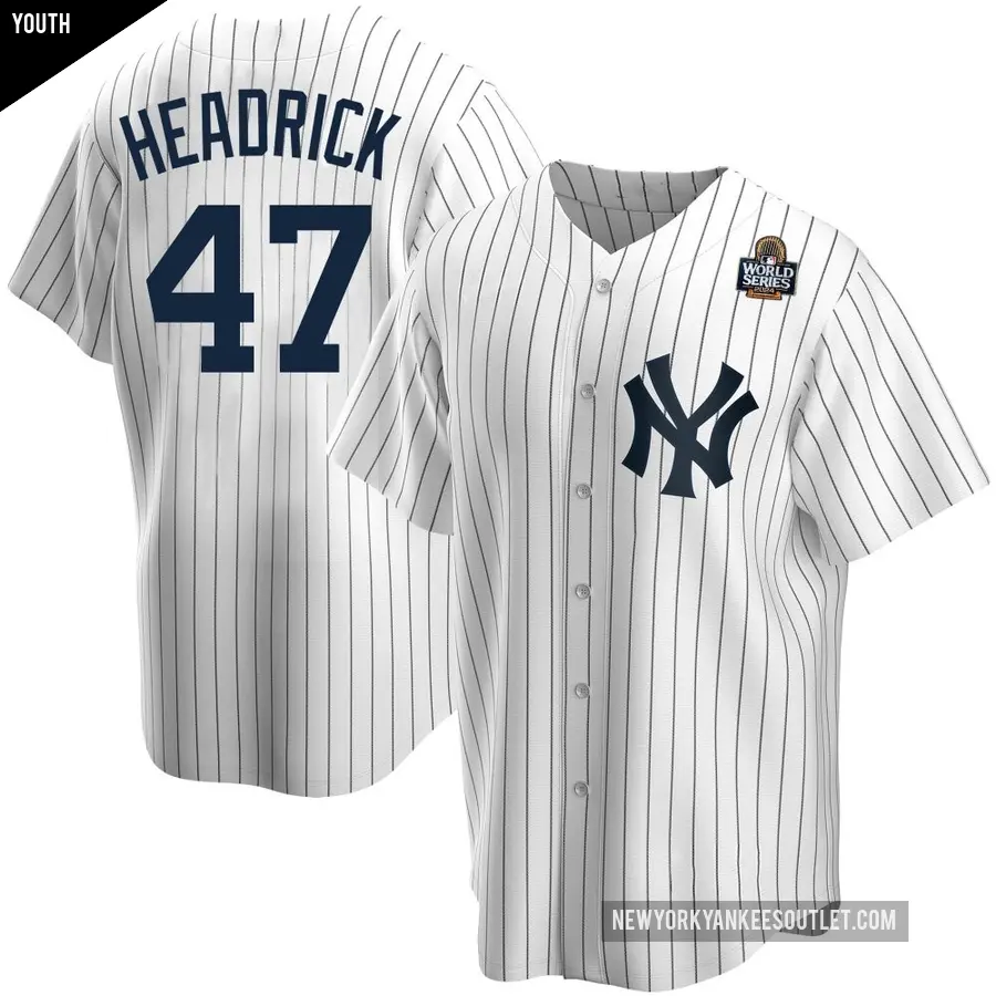 Youth New York Yankees ＃47 Brent Headrick Replica White Home 2024 World Series Jersey