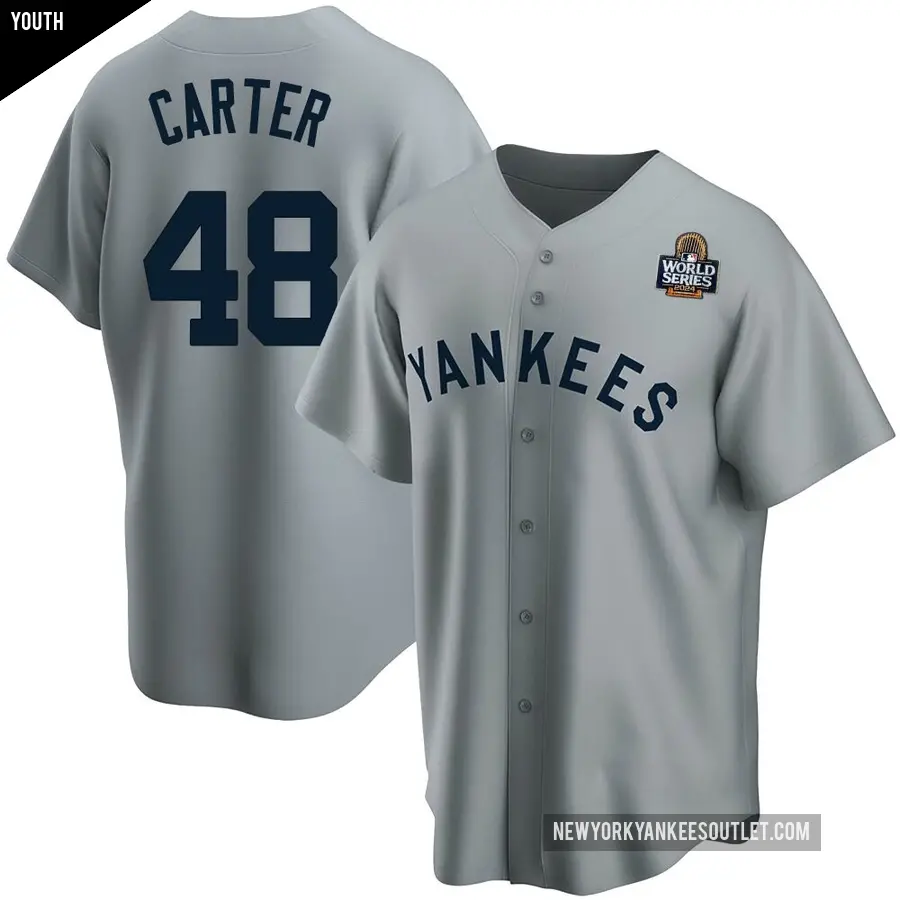 Youth New York Yankees ＃48 Chris Carter Replica Gray Road Cooperstown Collection 2024 World Series Jersey